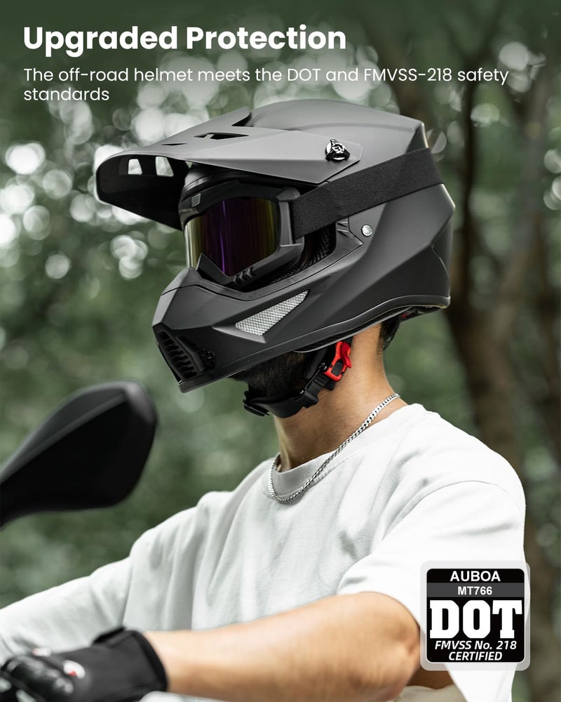 Auboa Adult Dirt Bike Helmets Motocross ATV Off Road UTV Four Wheeler MX Electric Dirtbike Helmet with Goggles Gloves Mask DOT Model MT766 (Matte Black L) - Image 3