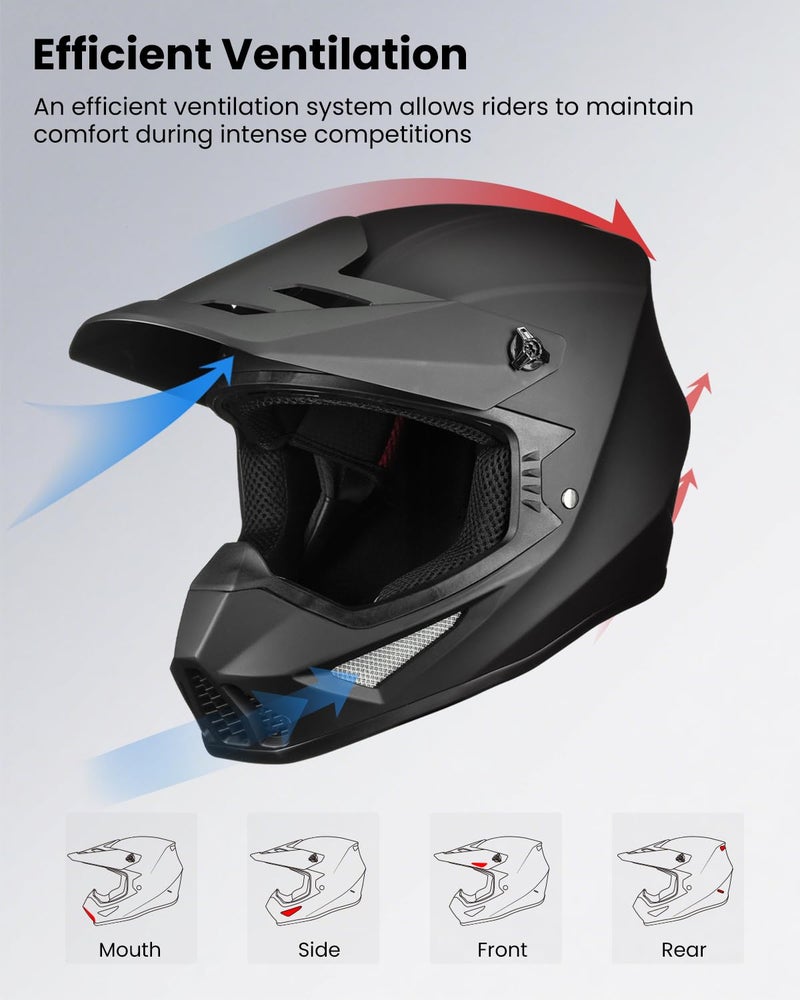 Auboa Adult Dirt Bike Helmets Motocross ATV Off Road UTV Four Wheeler MX Electric Dirtbike Helmet with Goggles Gloves Mask DOT Model MT766 (Matte Black L) - Image 4