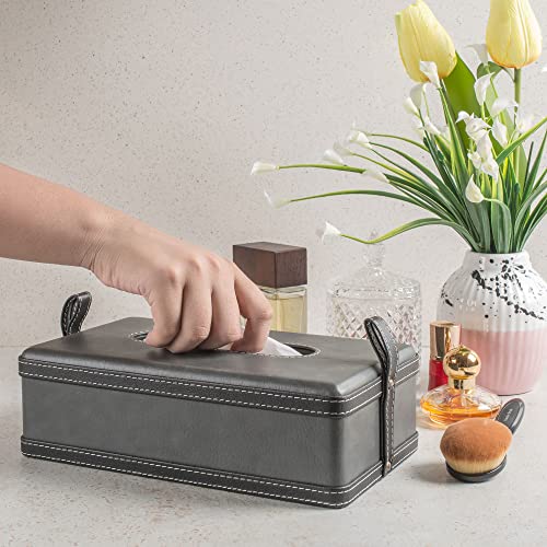Spread Spain Modern Leatherite Tissue Box Cover Facial Tissue Box Holder Napkin Dispenser Box for Bathroom Home Office and Restaurant Light Grey/Black (9.8"(L) x 5.5"(W) x 3.1"(H) - Image 3