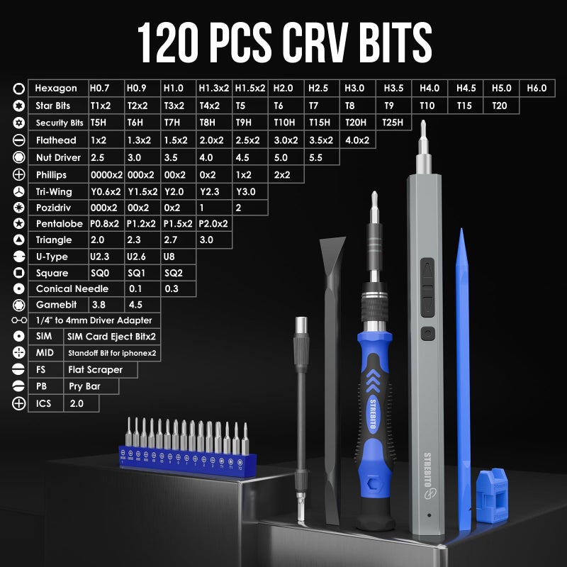 STREBITO Electric Screwdriver, 144-in-1 Precision Screwdriver Set, 120 Magnetic Bits, Organized Storage and Portability, Small Tool Kit for Electronics, PC, Computer and Laptop - Image 3