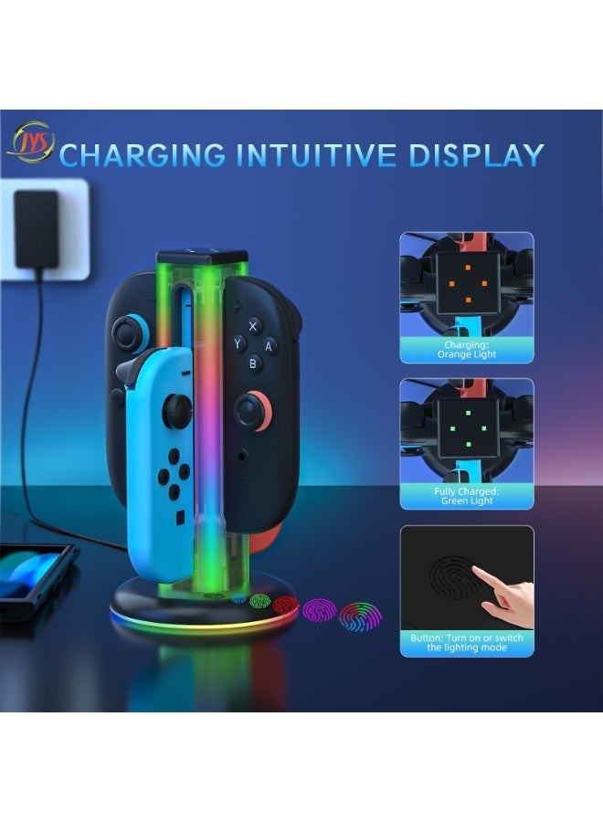 جاي واي إس قاعدة شحن متوافقة مع أجهزة التحكم Joy-Con الخاصة بـ Switch و Switch 2 | محطة شحن لأجهزة التحكم في Nintendo Switch مزودة بإضاءة LED قابلة للتعديل | شاحن يعمل بمجرد التوصيل مع تأثيرات إضاءة رائعة | 5 أوضاع لإضاءة RGB - Image 5