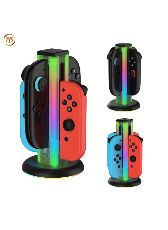 جاي واي إس قاعدة شحن متوافقة مع أجهزة التحكم Joy-Con الخاصة بـ Switch و Switch 2 | محطة شحن لأجهزة التحكم في Nintendo Switch مزودة بإضاءة LED قابلة للتعديل | شاحن يعمل بمجرد التوصيل مع تأثيرات إضاءة رائعة | 5 أوضاع لإضاءة RGB - Image 1