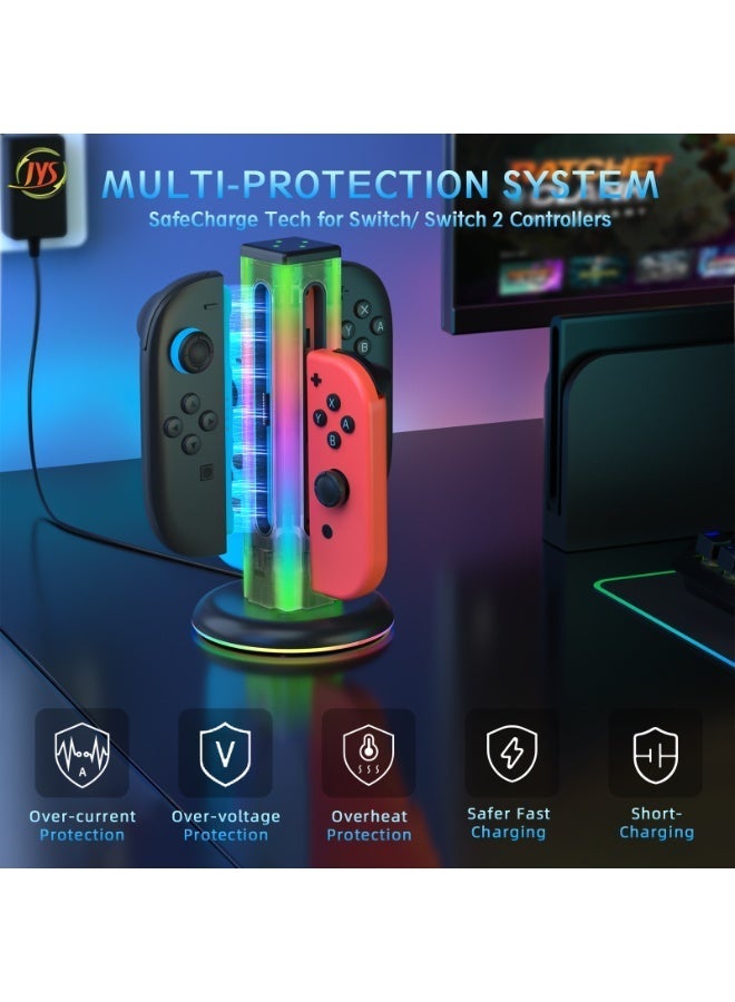 جاي واي إس قاعدة شحن متوافقة مع أجهزة التحكم Joy-Con الخاصة بـ Switch و Switch 2 | محطة شحن لأجهزة التحكم في Nintendo Switch مزودة بإضاءة LED قابلة للتعديل | شاحن يعمل بمجرد التوصيل مع تأثيرات إضاءة رائعة | 5 أوضاع لإضاءة RGB - Image 4