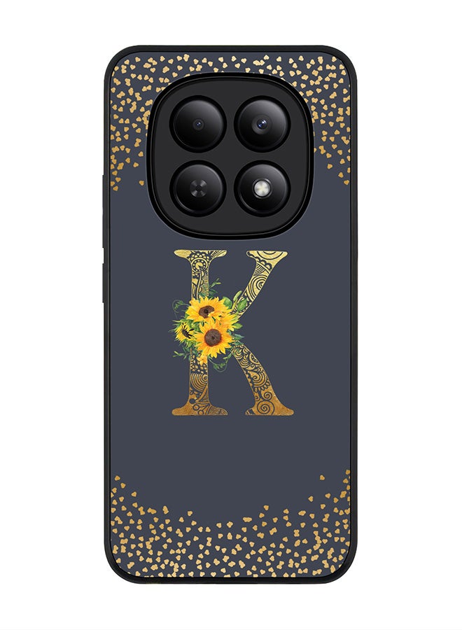 For Xiaomi Redmi Note 15 4G Case,Slim fit Camera Protection, Shockproof Thin Phone cover  - Custom Floral Monogram - K  (Grey )