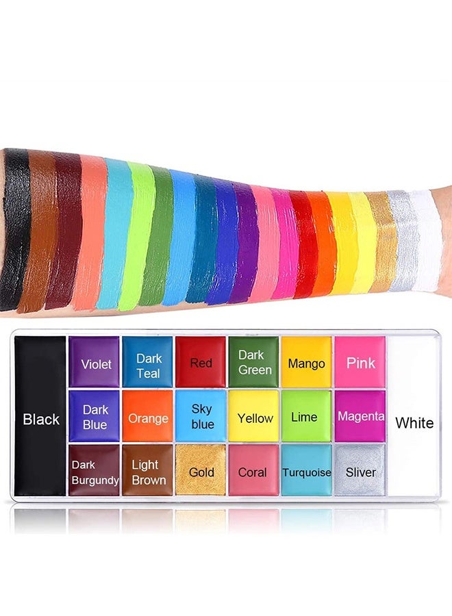 Fankalo 20-Color Professional Body Face Paint Palette Kit with 10 Brushes & 30 Templates - Red Black White Special Effects Paints for Kids Adults Halloween Cosplay - Image 2