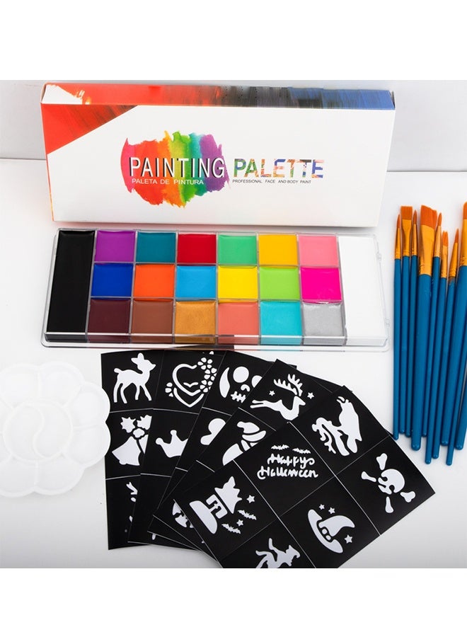 Fankalo 20-Color Professional Body Face Paint Palette Kit with 10 Brushes & 30 Templates - Red Black White Special Effects Paints for Kids Adults Halloween Cosplay - Image 1