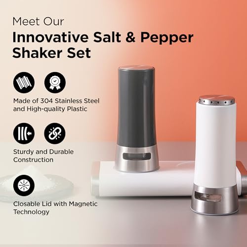 UMAI Salt and Pepper Container Set (60ml) | Magnetic Base Sprinkler for Dining Table | Black and White Salt Holder - Image 3