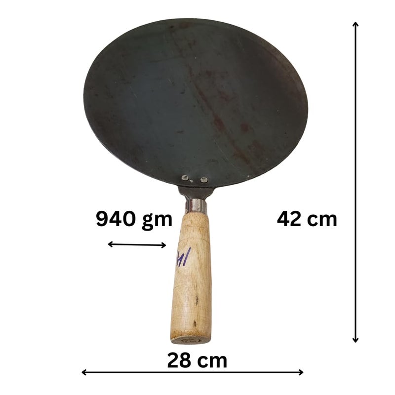 YugaYatra Iron tawa RotiChapati Tawa with Wooden Handle Tawa 28 cm Diameter 950 Grams  - Image 2