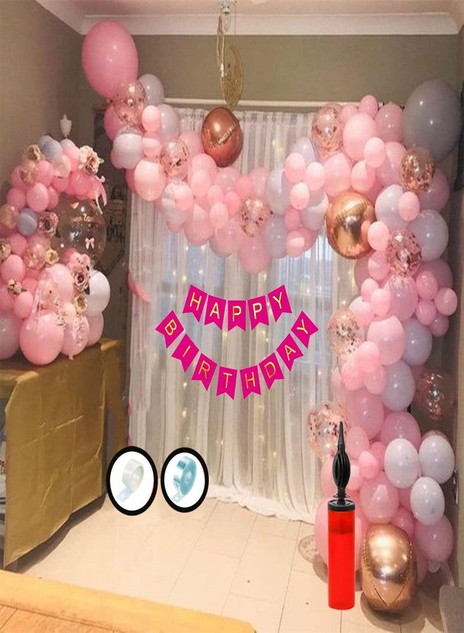 Hemito 54 Pc Birthday Decoration Kit– Pink Gray Pastel Balloon with Birthday Banner, Arc, Glue Dot for Girls Kids Baby Birthday Decoration Items | Birthday Decoration Combo - Image 1