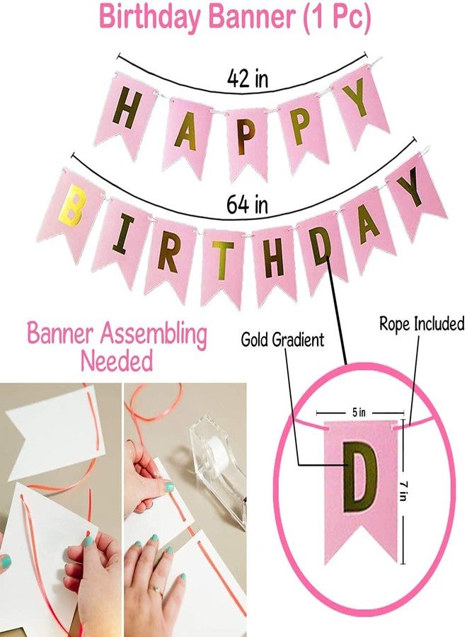 Hemito 54 Pc Birthday Decoration Kit– Pink Gray Pastel Balloon with Birthday Banner, Arc, Glue Dot for Girls Kids Baby Birthday Decoration Items | Birthday Decoration Combo - Image 3