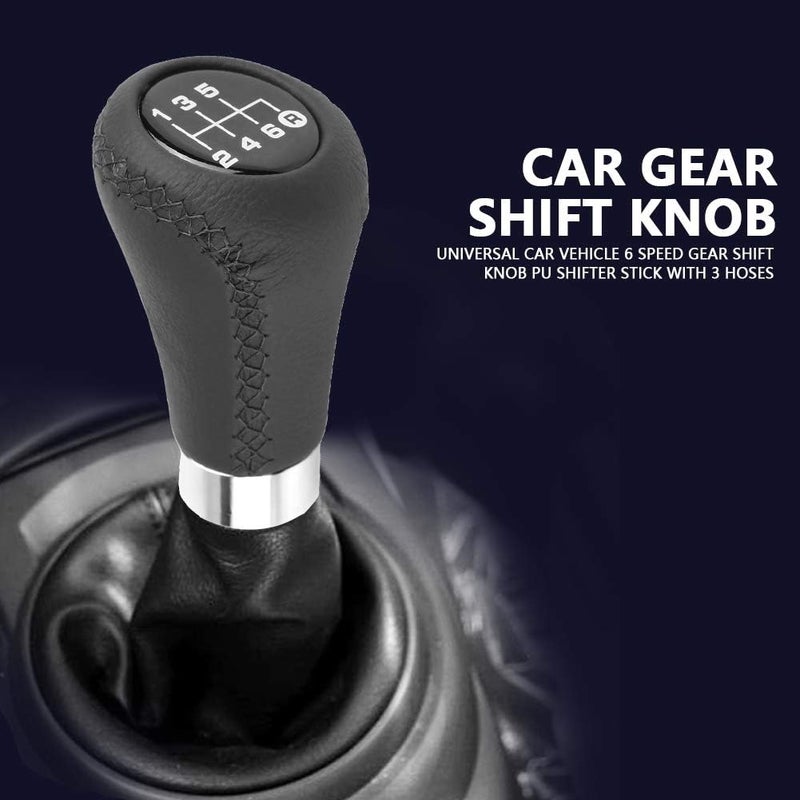 6 Speed Gear Stick Shift Knob, Universal Car Auto Vehicle 6-Speed Transmission, Manual Gear Shift Knob Adapter Head, PU Shifter Stick with 3 Hoses(Black) - Image 3