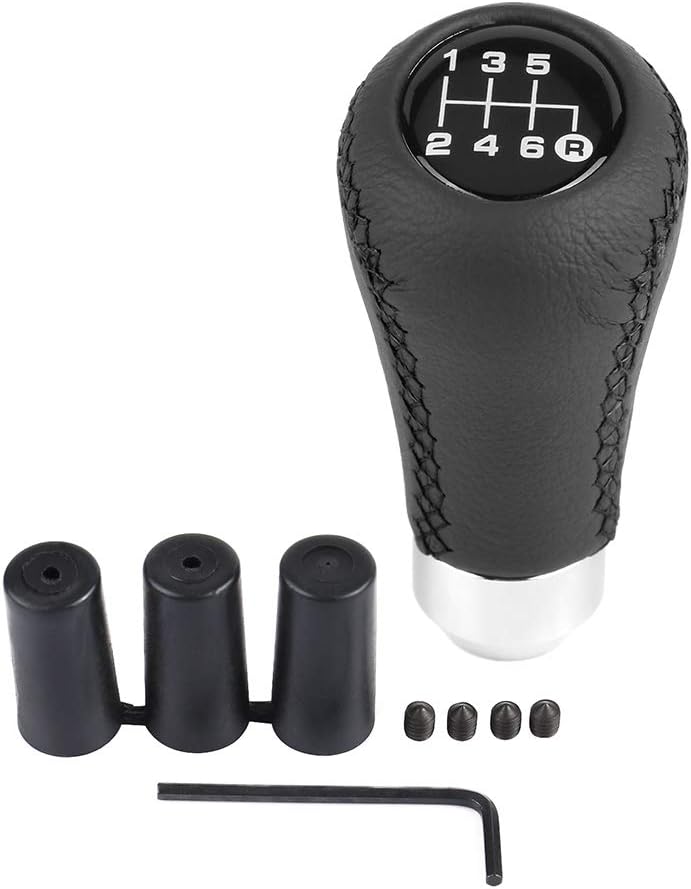 6 Speed Gear Stick Shift Knob, Universal Car Auto Vehicle 6-Speed Transmission, Manual Gear Shift Knob Adapter Head, PU Shifter Stick with 3 Hoses(Black) - Image 1