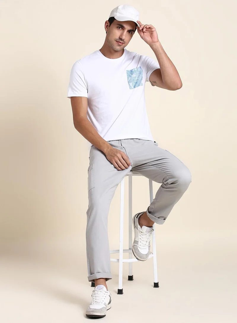 دينيس لينغو White Regular Fit T-shirt for Men - 100% Cotton, Solid, Crew Neck, Half Sleeves, Casual