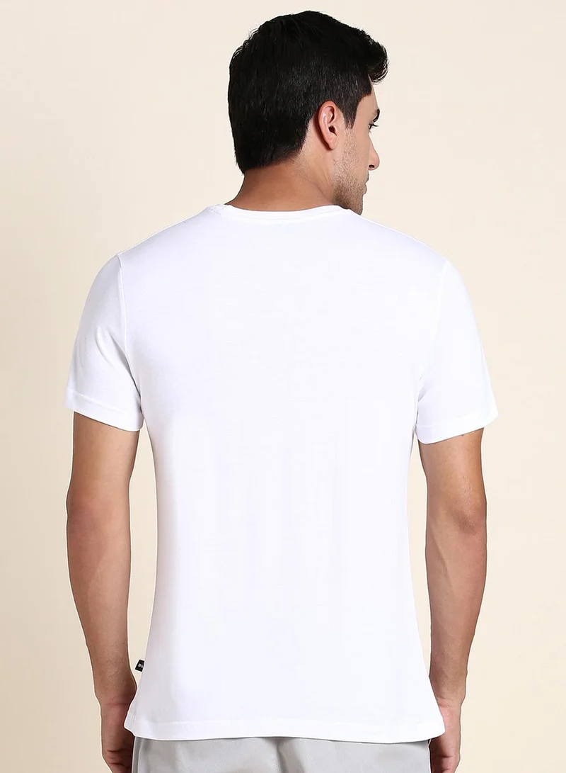 دينيس لينغو White Regular Fit T-shirt for Men - 100% Cotton, Solid, Crew Neck, Half Sleeves, Casual