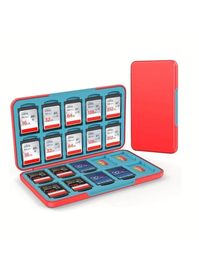 حافظة بطاقة الذاكرة الحمراء مع 20 فتحة لبطاقات SD و 20 فتحة لبطاقات Micro SD، حامل تخزين محمول - Image 1
