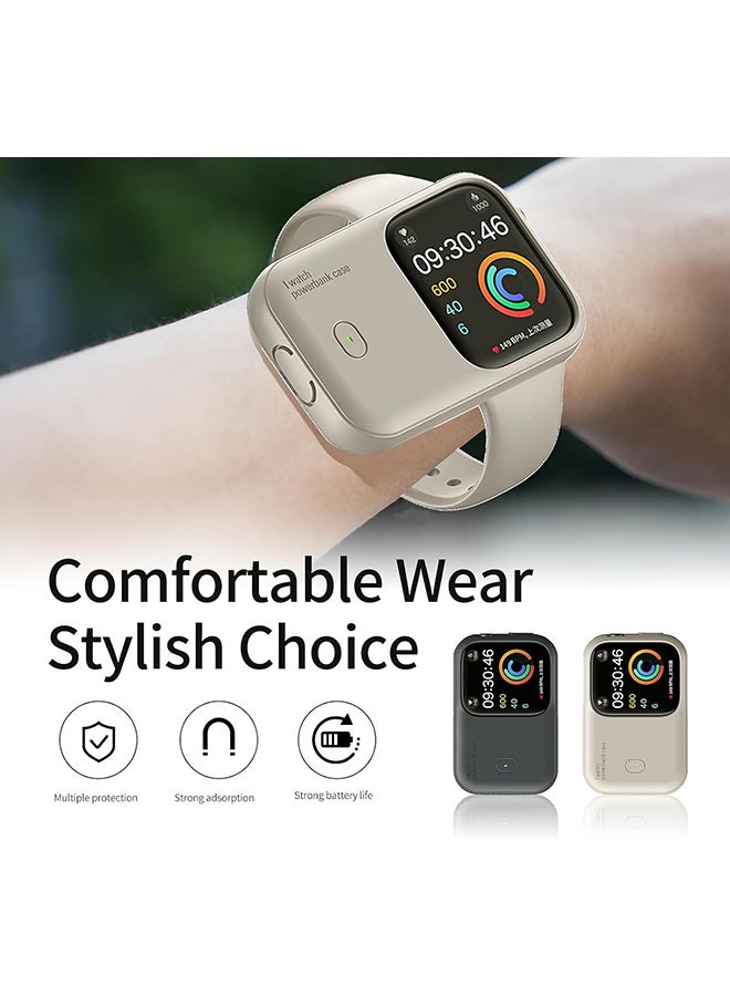 O Ozone Portable Wireless Apple Watch Charger 1200mAh – Magnetic Power Bank Keychain for Series 10–4 & SE (44mm–46mm) - Beige - Image 2