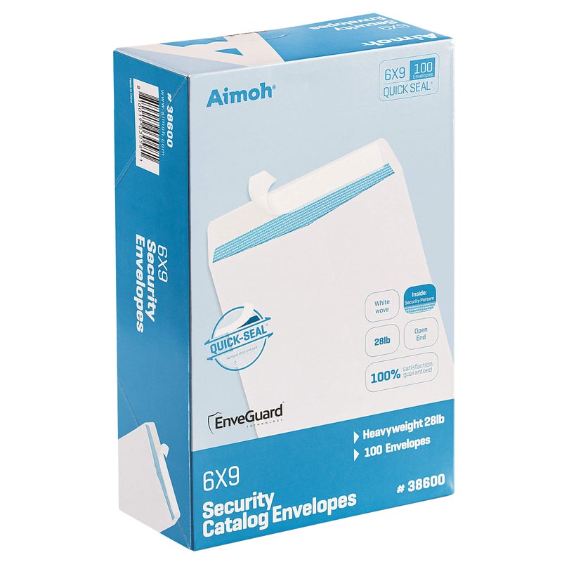 Aimoh 100 6 x 9 Self-Seal Security White Catalog Envelopes - 28lb, 100 Count, Security Tinted, Ultra Strong Quick-Seal, 6x9 inch (38600) - Image 1