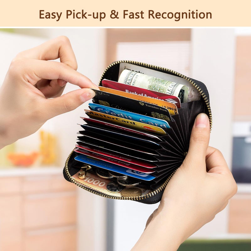 imeetu RFID Credit Card Holder, Small Leather Zipper Card Case Wallet for Women (Lite,Blue) - Image 3