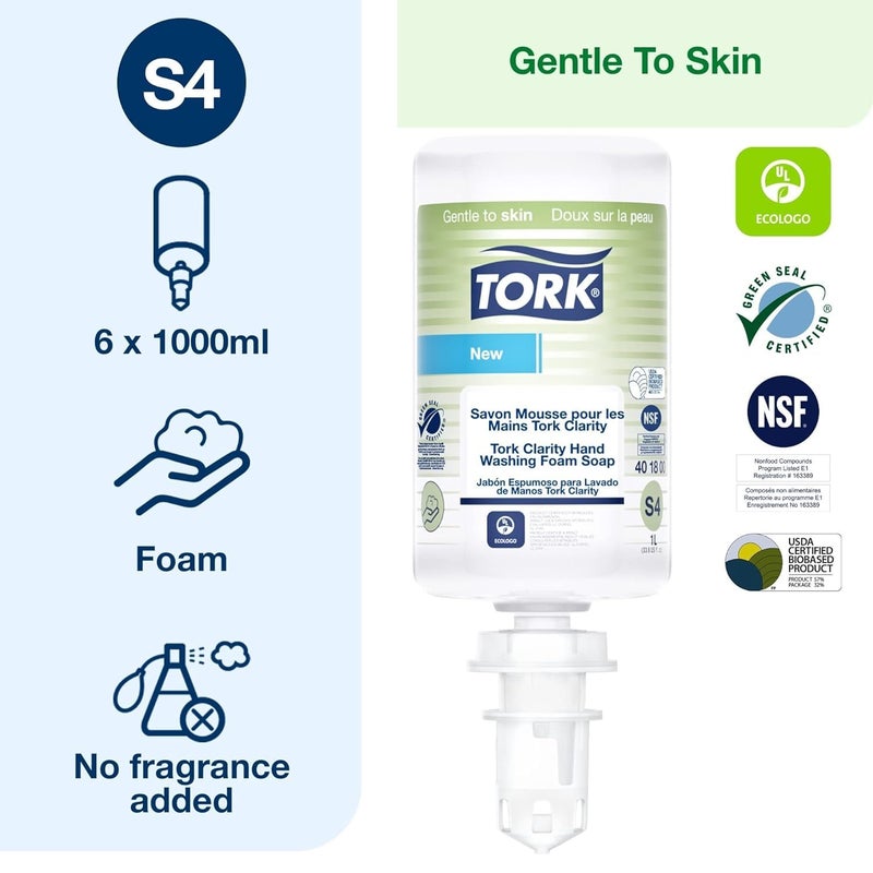 Tork Clarity Hand Soap Foam S4, 99% of Ingredients are of Natural Origin, 6 x 1L, 401800 - Image 4