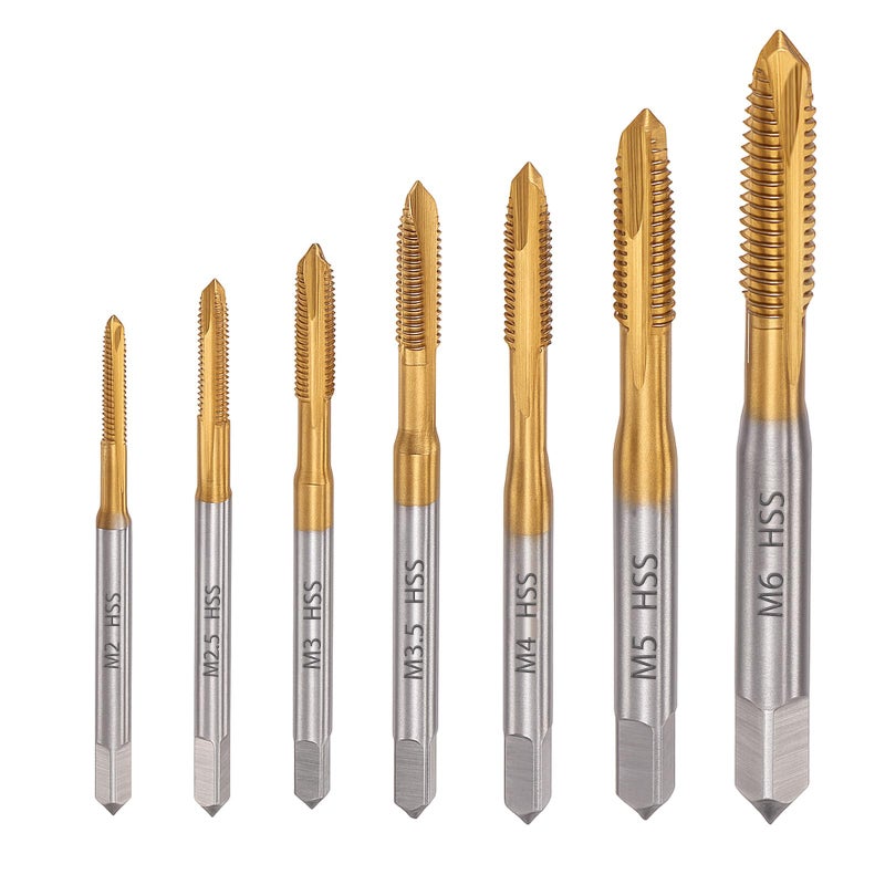 Saipe 7pcs Spiral Point Thread Tap Set M2 M6 Metric Thread Screw Taps HSS Machine Screw Tap Drill Set Screw Tapping Threading Tools - Image 2