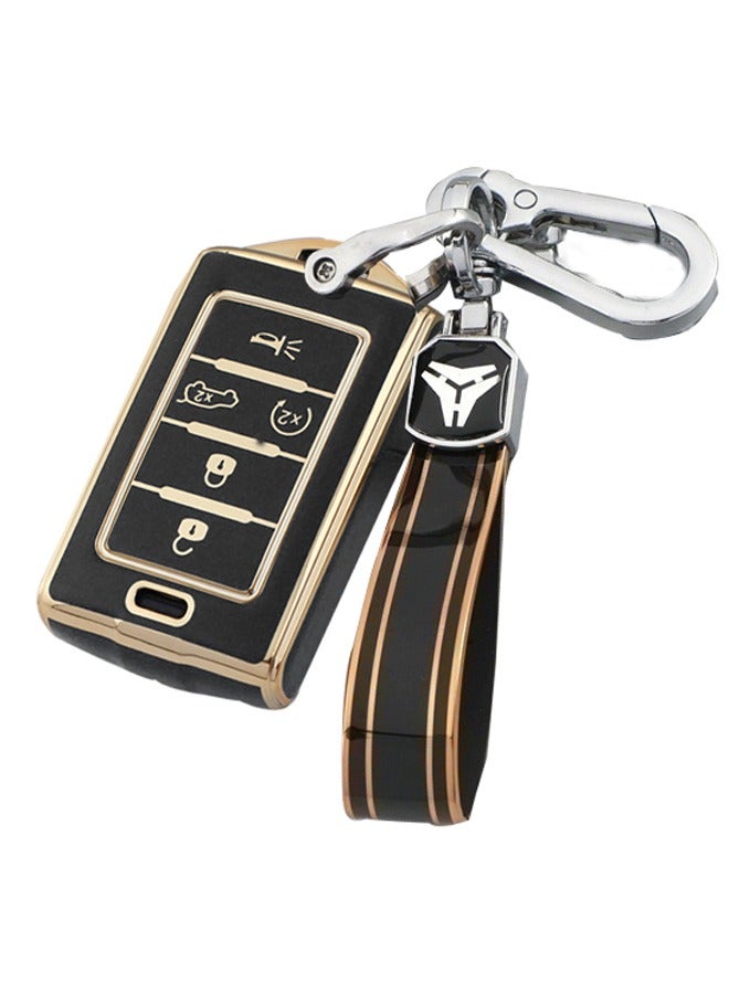 حافظة مفاتيح السيارة الناعمة من البولي يوريثان الحراري حقيبة حامل لسيارة جيب كرايسلر جراند شيروكي واجونير 2021 2022 2023 2024 واقي قذيفة فوب - Image 1