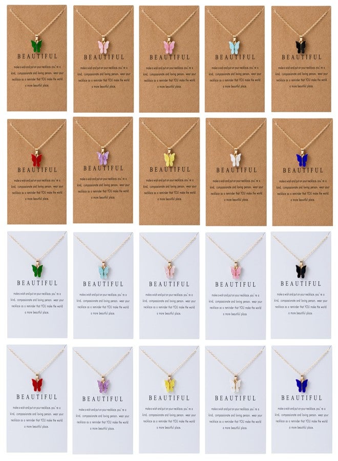 LOTSOF 20 Pcs Dainty Colorful Butterfly Pendant Necklace Set for Women, Bohemian Acrylic Butterfly Chain Necklace Cute Jewelry Gift (Multiple Colors) - Image 1