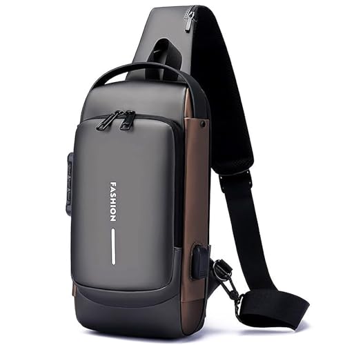TS WITH TECHSUN Waterproof Anti-theft Crossbody Bag With Password Zipper Lock & USB Charging Port, Men's Shoulder Chest Daypack Bag Travel Hiking Sling Backpack - Image 1