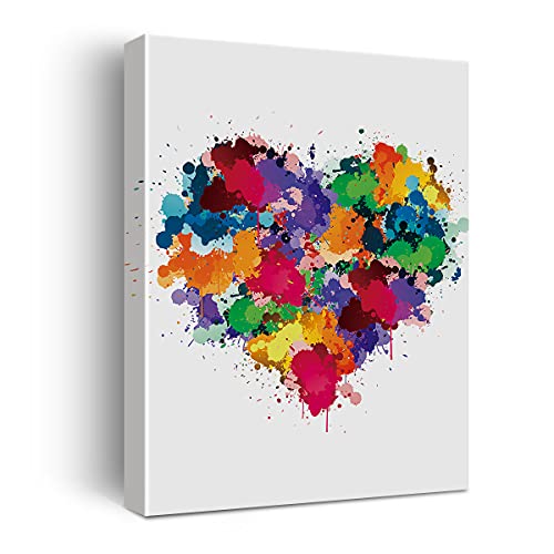Hijie Heart Watercolor Poster Canvas Wall Art for Home/Office/Bedroom Decor - Heart Love Canvas Print Wall Art Painting Ready to Hang Gifts - Easel & Hanging Hook 12x15 Inch - Image 1