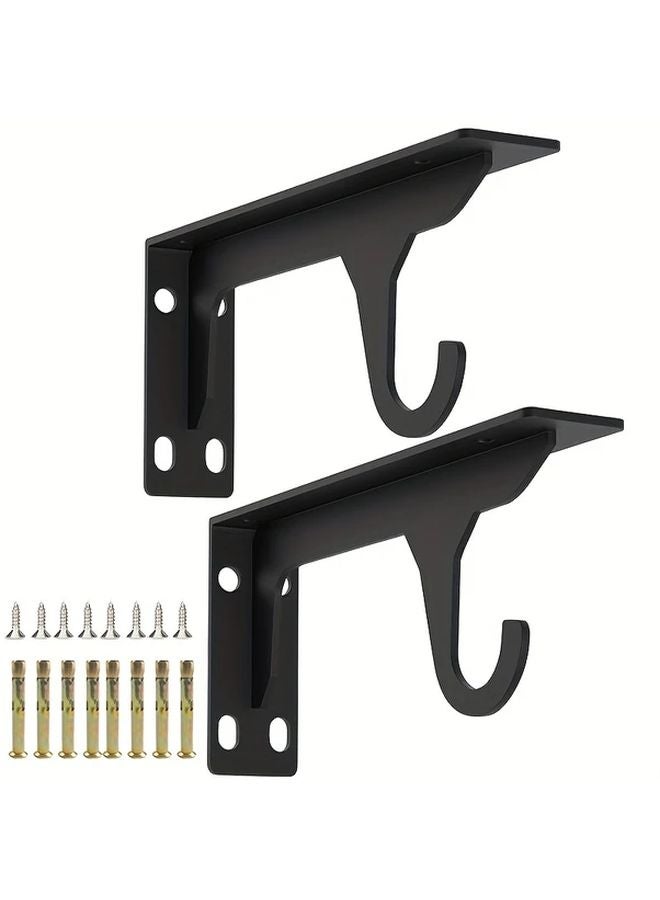 2Pcs Black 15 15 Inch Heavy Duty Metal Wall Hooks Triangle Shelf Support Bracket - Image 1