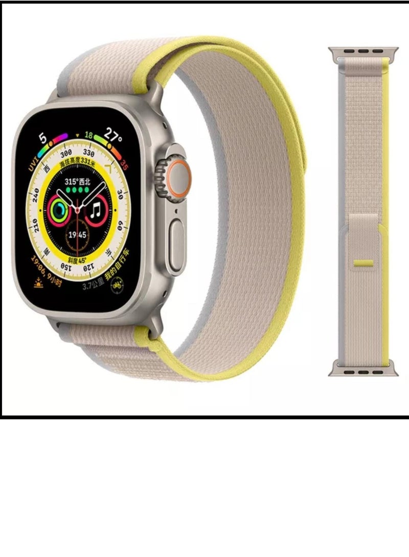 حزام ساعة ابل من القماش المطاطي لون بيج مع اصفر مقاس 42/44/45/49 - Image 1