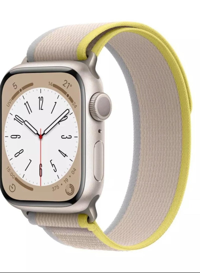 حزام ساعة ابل من القماش المطاطي لون بيج مع اصفر مقاس 42/44/45/49 - Image 2