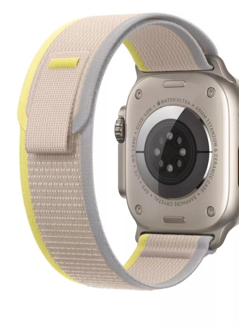 حزام ساعة ابل من القماش المطاطي لون بيج مع اصفر مقاس 42/44/45/49 - Image 3