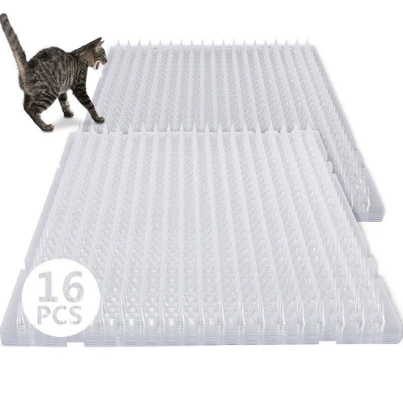 Nuanchu 16 Pack Cat Repellent Outdoor Mat Cats Dogs Plastic Bendable Spiked Deterrent Training Repellent PET Mats with Spikes for Indoor Outdoor Supplies, 18.3 Square Feet, 16 x 13 Inch(Clear) - Image 1