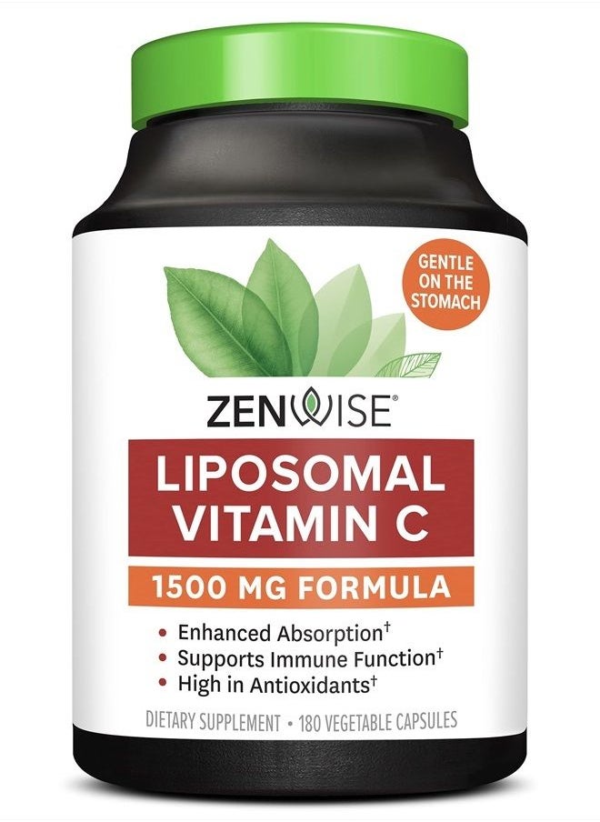 Zenwise Health - Zenwise Vitamin C Liposomal Ascorbic Acid – 1000 MG of Organic Highly Bio Available Vitamin C for Immune Health, Natural Energy Boost, and Skin Care Support - 3 Month Supply - 180 Capsules - Image 1