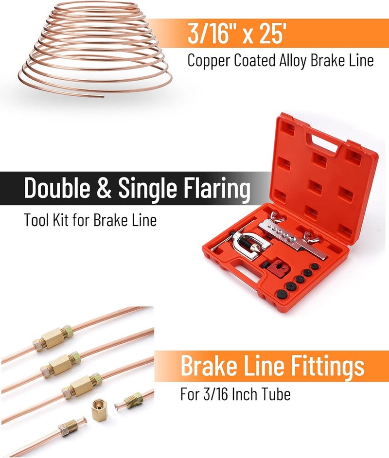 Racewill 25 ft 3/16" Copper Coated Brake Line Kit with Tube Bender and Flaring Tool - Image 2