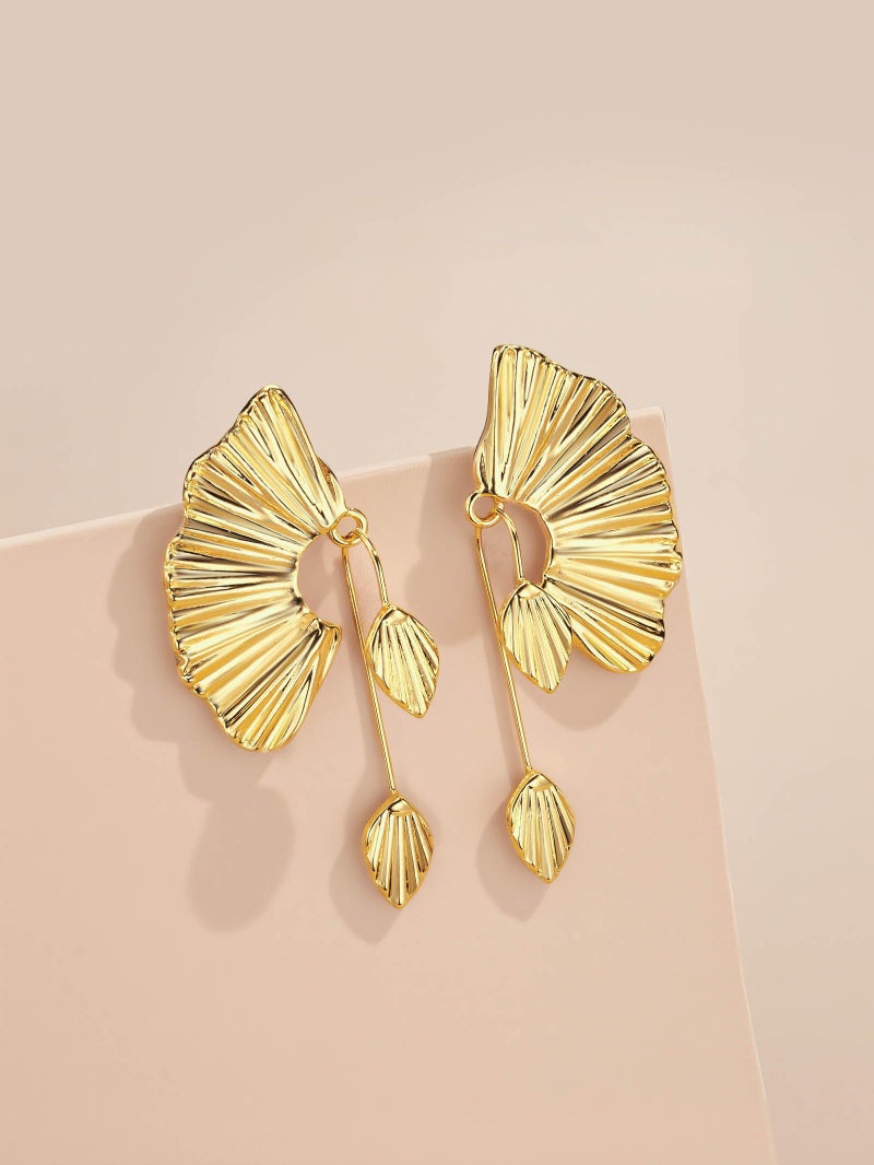 SNGIA 18K Gold Plated Statement Earrings for Women by SNGIA, Chunky Dangle Leaf Fan Shape Flower Earrings, Vintage Boho Accessories by SNGIA, 18K Gold Plated Trendy Fashion Jewelry Gifts - Image 5