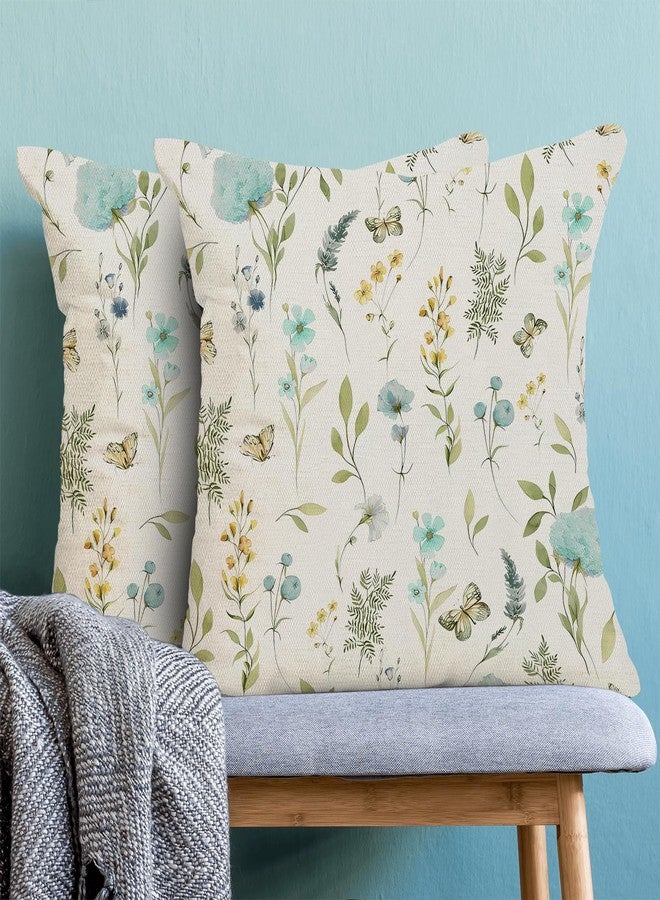 AEIOAE Spring Pillow Covers 20x20 Inch Set of 2, Aqua Teal Sage Green Wild Flower Throw Pillows Case,Colorful Seasonal Floral Plant Outdoor Decorative Farmhouse Decor Cushion Covers for Sofa Bed Couch - Image 2
