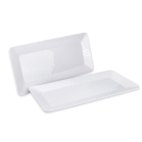 Yalin Rectangle Large Serving Platter, 17 Inch Melamine Serving Tray, Great for Restaurant, Steak, Salad and Everyday, Set of 2 White Dinner Plates (Rectangle) - Image 1