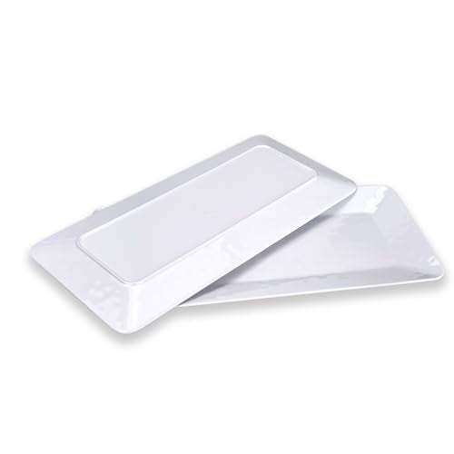Yalin Rectangle Large Serving Platter, 17 Inch Melamine Serving Tray, Great for Restaurant, Steak, Salad and Everyday, Set of 2 White Dinner Plates (Rectangle) - Image 2