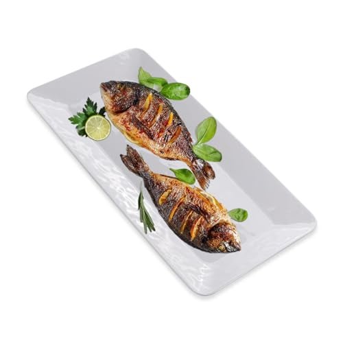 Yalin Rectangle Large Serving Platter, 17 Inch Melamine Serving Tray, Great for Restaurant, Steak, Salad and Everyday, Set of 2 White Dinner Plates (Rectangle) - Image 4