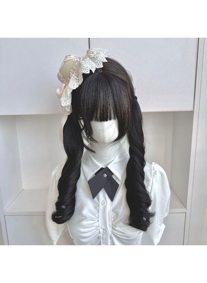 Loquat Long Curly Lolita Wig Japanese Style for Women Black brown 60cm