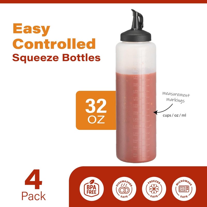 MIGHTY STRONG Condiment Squeeze Bottles - 32 Oz Squirt Bottles for Liquids, Easy Pour Sauce Bottles with Leak Proof Snap Cap - Image 2