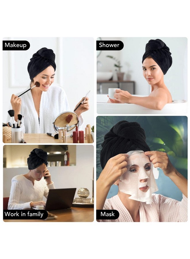Sinland SINLAND Microfiber Hair Drying Cap Hair Towel Turban Twist for Long Hair Fast Drying Towels Head Turban Absorbent Soft Lightweight 3 Pack Black - Image 2