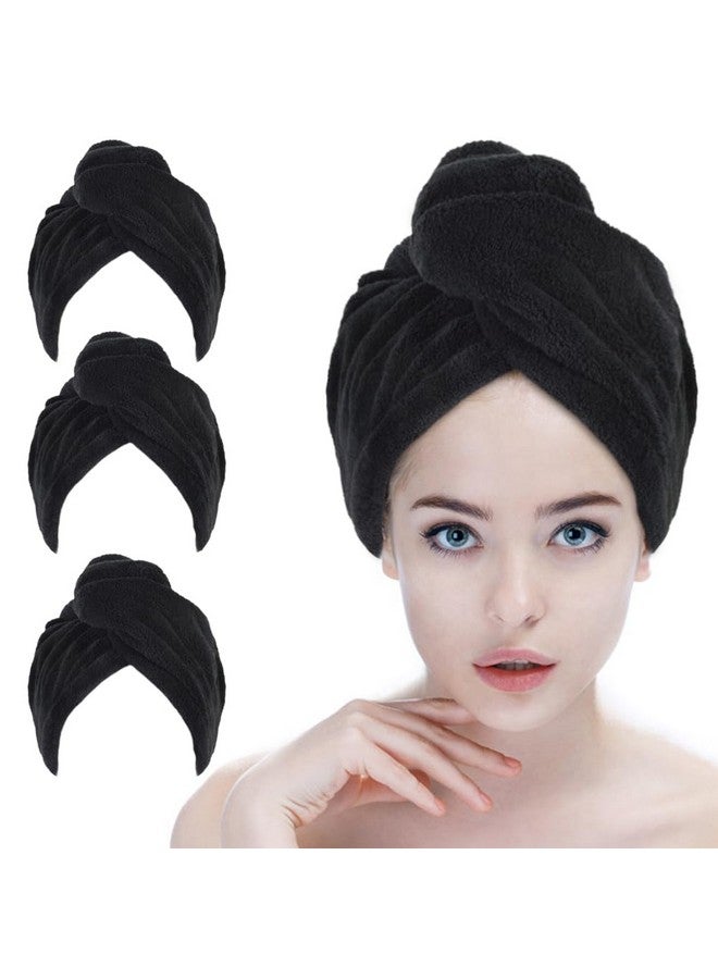 Sinland SINLAND Microfiber Hair Drying Cap Hair Towel Turban Twist for Long Hair Fast Drying Towels Head Turban Absorbent Soft Lightweight 3 Pack Black - Image 1