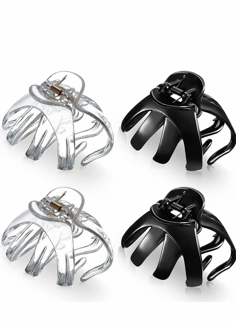 Captaintech 4 Pieces Large Grip Octopus Clip Spider Hair Claw Octopus Jaw Hair Claw Clips Hair Jaw Clips Strong Hold Jumbo Hair Clip for All Hair Types for Thick Hair Black Clear 8.5 cm - Image 1