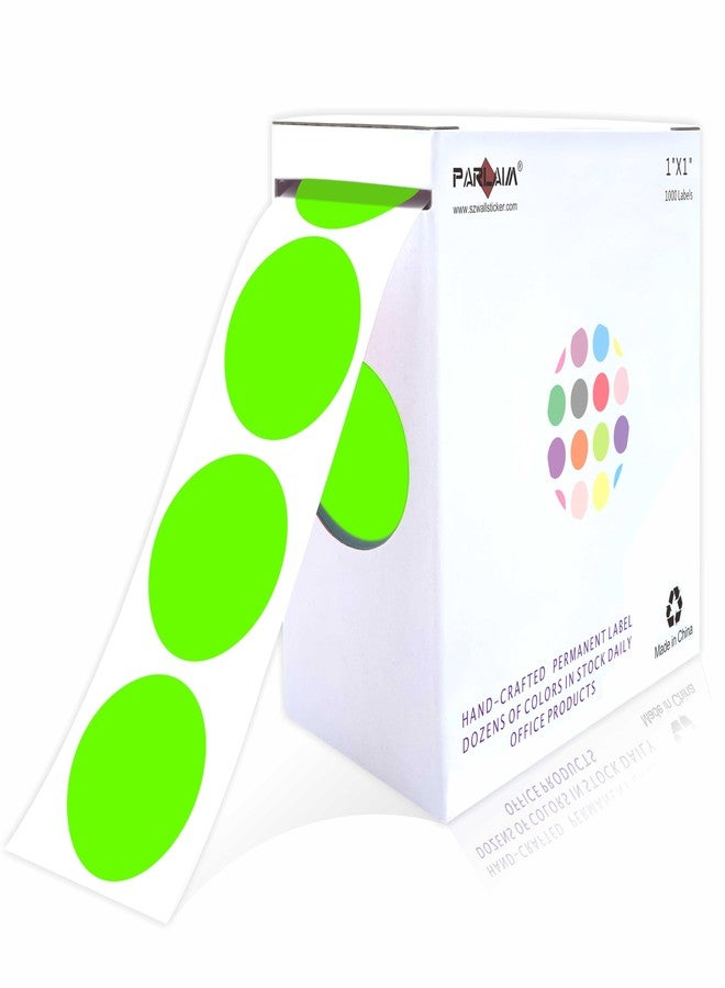 PARLAIM 1" Fluorescent Green Round Color Coding Circle Labels, 1000 per Roll in Dispenser Box, 1 inch Office Dot Sticker - Image 1