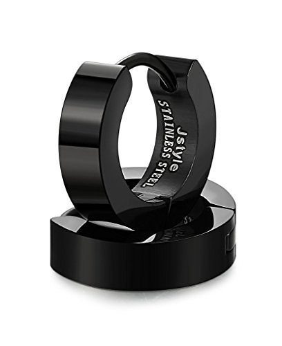 Jstyle Stainless Steel Unique Small Hoop Earrings for Men Huggie Earrings 1 Pairs Black - Image 2