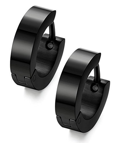Jstyle Stainless Steel Unique Small Hoop Earrings for Men Huggie Earrings 1 Pairs Black - Image 1