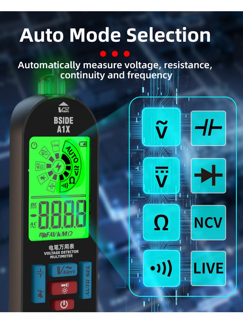 BSIDE Handheld Digital Multimeter Electric Test Pen Professional Voltage Resistance Diode Tester Live Wire Recognition Meter with Automatic Shutdown and Flashlight Function - Image 3
