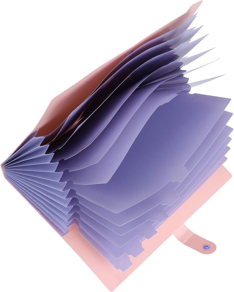 A4 Document Organizer File Folder Bags, 12 - Layer Expandable Plastic Storage, Purple - Large Capacity, Anti - Skid Snaps, Ideal for Office and School Use (Pink) - Image 3
